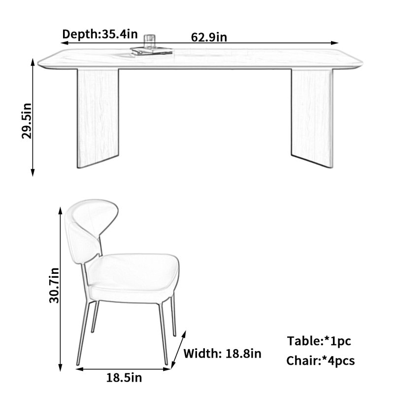 Chaise de salle à manger moderne à support complet, H 29,5 po x L 62,9 po x l 35,4 po