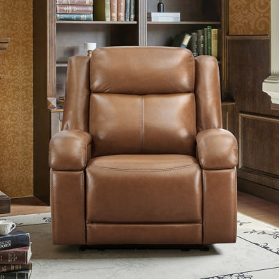 Oversized Genuine Leather Zero Wall Power Recliner with Adjustable Headrest