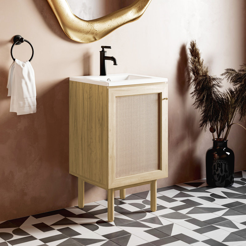 Meuble-lavabo de 18 po Classe, Blanc, Chêne naturel