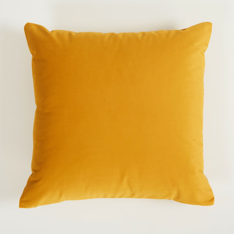 Coussin en velours de couleur unie, Carré, Jaune gingembre, H 18 po x l 18 po
