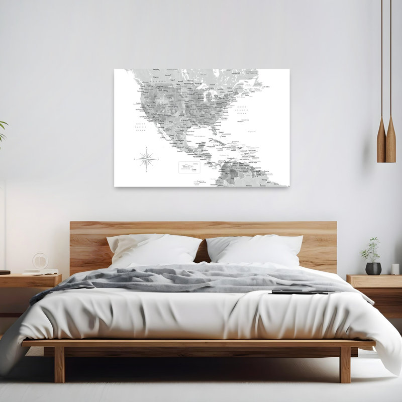 North America Caribbean Map Contemporary City Wall Art Print 1 Piece Wrapped Canvas Wall Art, 152.4cm H x 101.6cm W
