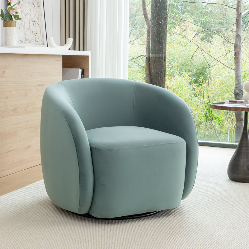 Fauteuil demi-tonneau pivotant en velours Arrun, Bleu