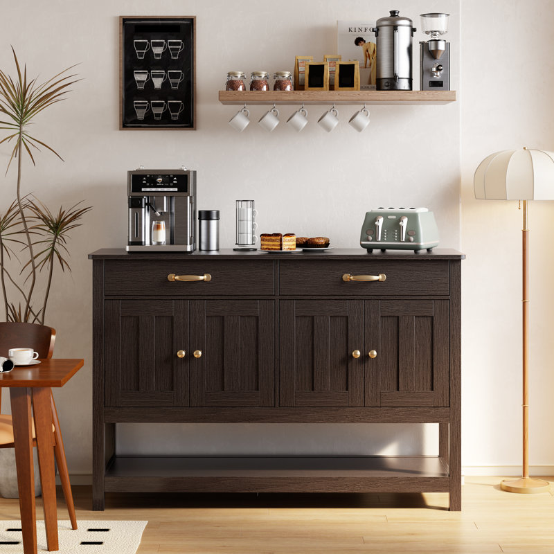 47'' Modern Farmhouse Wood Sideboard Buffet Cabinet with 2 Drawers, 2 Cabinets, and Open Shelf – Versatile Storage for Kitchen, Dining Room, or Entryway