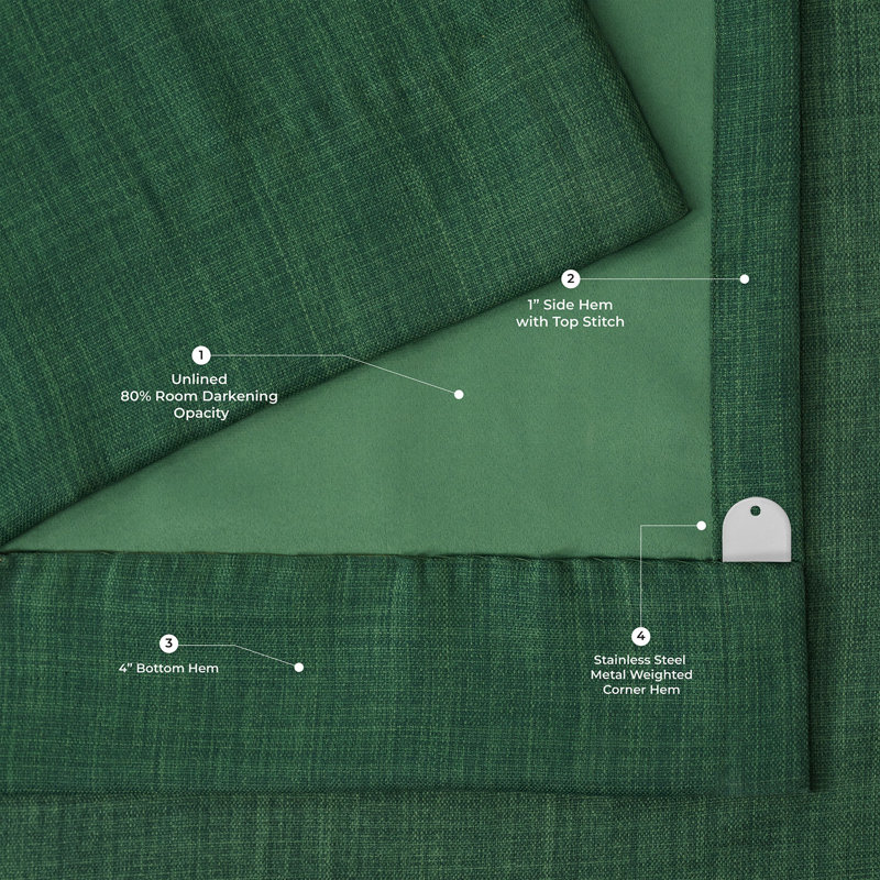 Oneridge Room Darkening Faux Linen Single Curtain Panel, 50" W x 84" L, Key Green