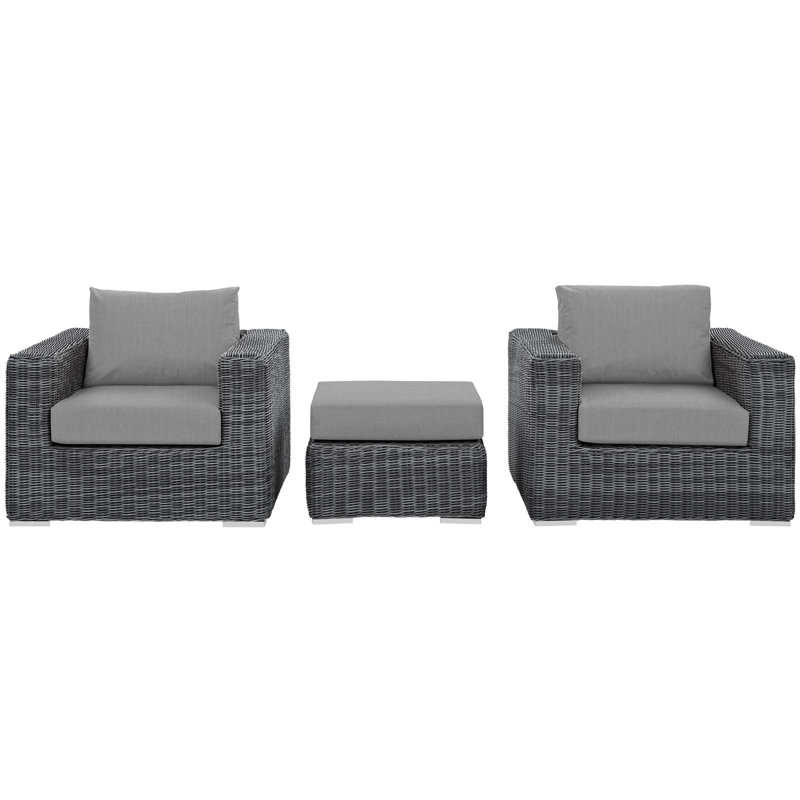 Modway Invite 3 Piece Outdoor Patio Sunbrella Sectional Set, Canvas Granite Sunbrella® Canvas