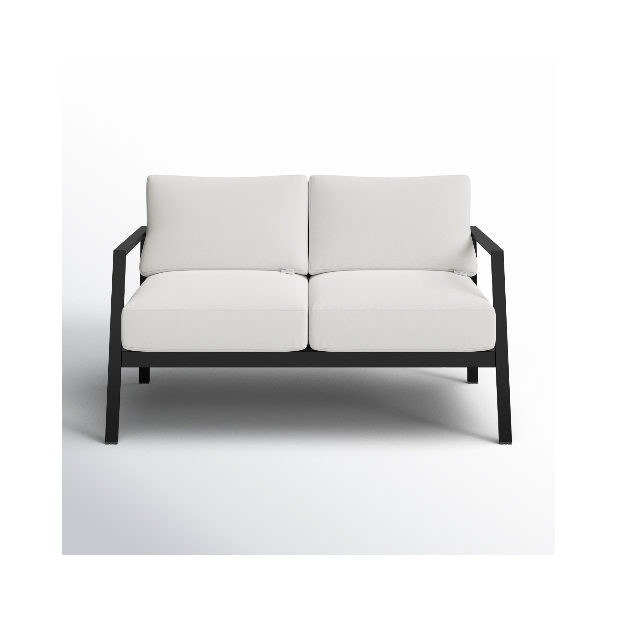 Armando 51” Aluminum Outdoor Loveseat with Sunbrella Cushions, Black, White Sunbrella®