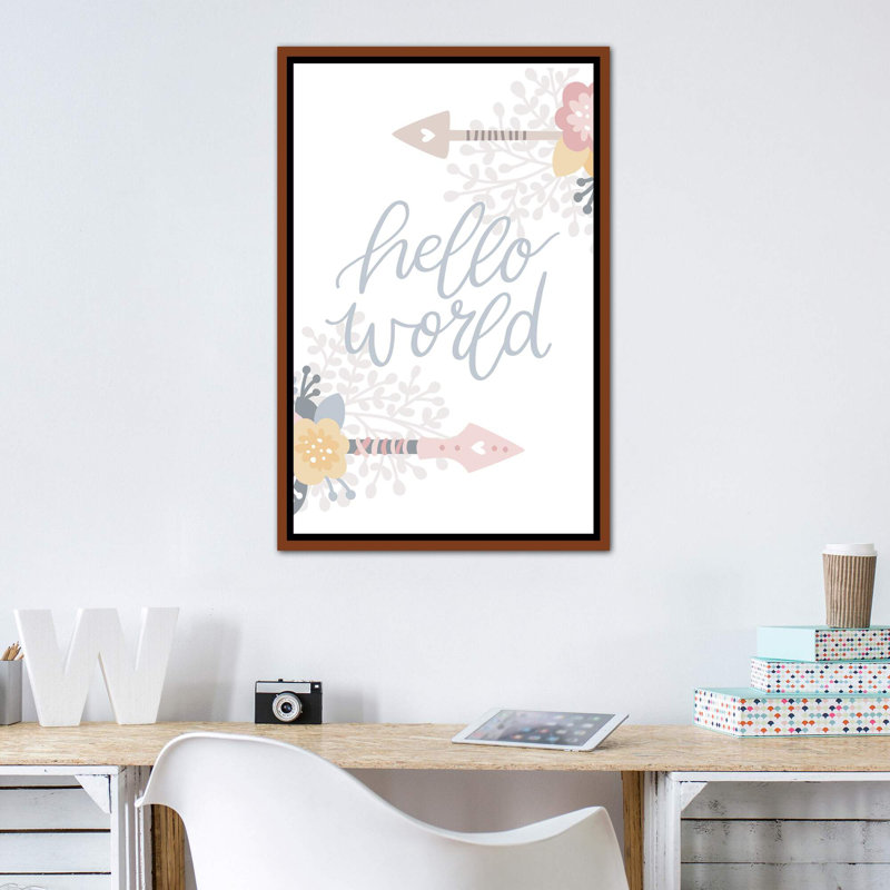 «Hello World», reproduction d'art textuel, Pas de tapis, H 40 po x l 26 po x P 1,5 po, Toile avec cadre brun