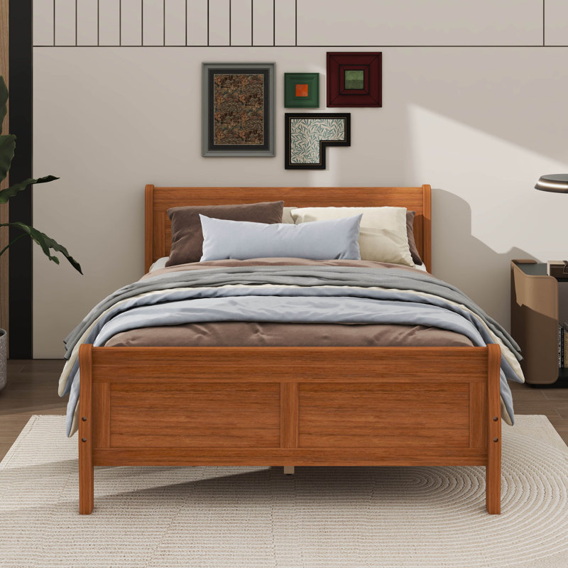 Base de lit plateforme en bois avec tête de lit Dovidio, Chêne, Grand