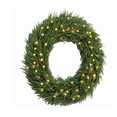 Couronne de Noël verte 48 pouces avec lumières DEL blanc chaud pré-éclairées