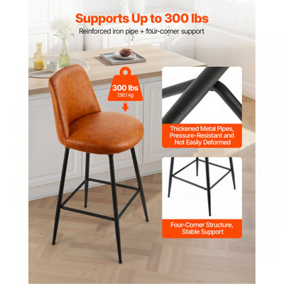 Bar Stool Set Of 3, 27 Inch Counter Height Swivel Stools, Modern Pu Leather Counter Barstool With Backrest And Metal Legs, Armless Bar Chair, Island Barstool For Kitchen, Dining Room, Brown