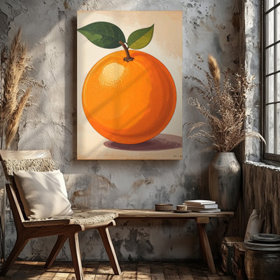 Canvas Minimalist Orange Icon Canvasmodern Vector Fruit Illustration Wall Art Ready To Hang Gallery Wrapped Home Decor Modern Design