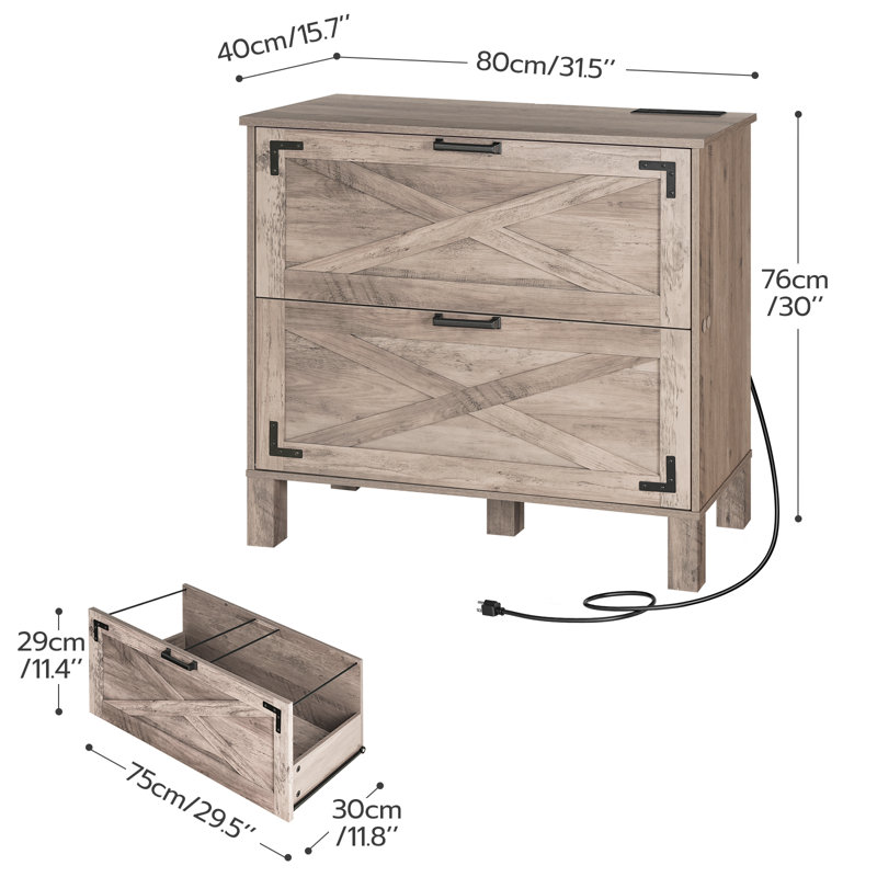 31.5'' Wide 2 -Drawer File Cabinet with Charging Station