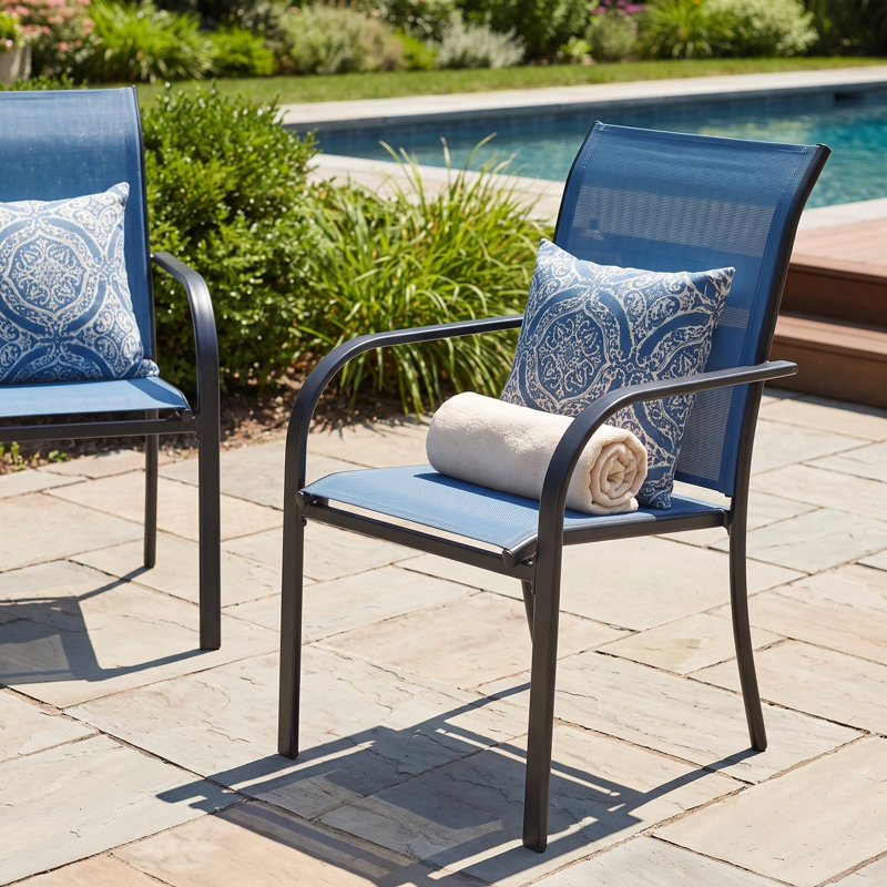 Fauteuils de salle à manger d'extérieur empilables, Bleu marine / Noir