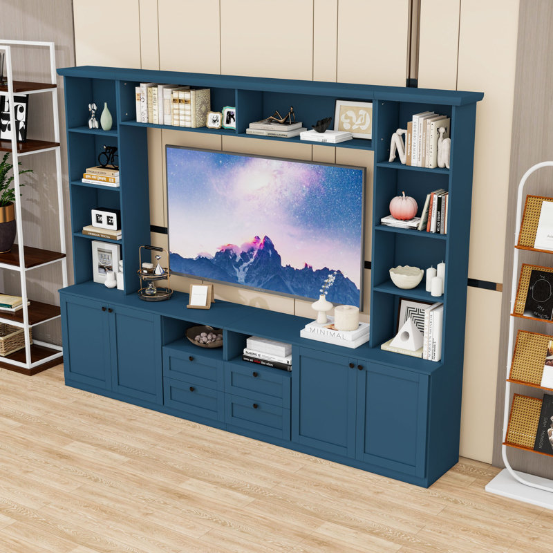 Meuble audio-vidéo avec tablettes et tiroirs, Blue