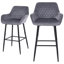 Bar Stools Set Of 2, Gray and Black Velvet Fabric With Backrest And Armrests, Auitable For Kitchen, Home, Bar, Counter-954636603