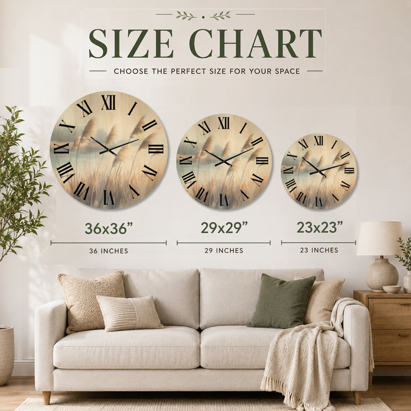 Horloge murale décorative bohème beige « Requin au bord du lac » (imprimée sur bois), imprimée sur bois., Très grand