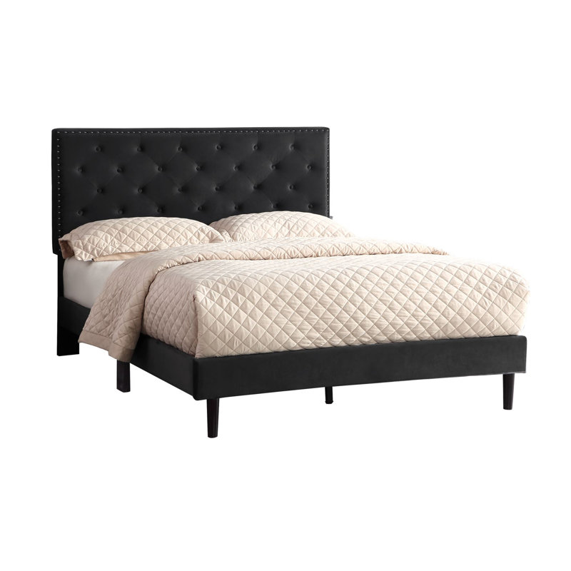 Avrah Upholstered Wingback Bed, Full, Black