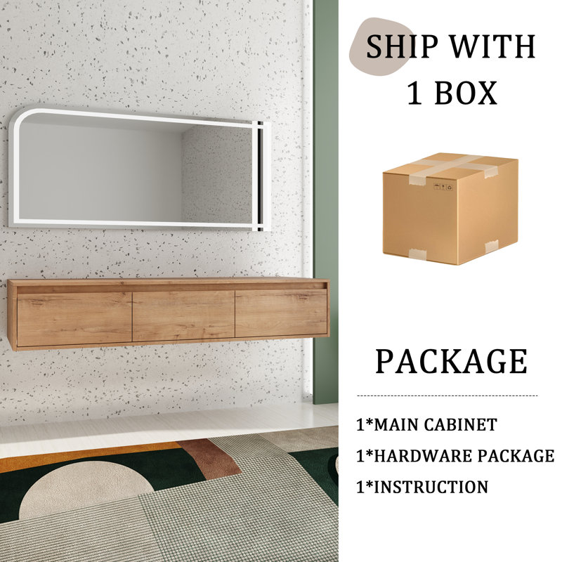 60''  Oak Wall Mounted Bathroom Cabinet