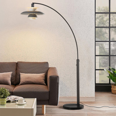Palm Springs 1 Light Arc Floor Lamp - 87", Gunmetal & Gray tonal shades, Marble base, Dimmer Switch