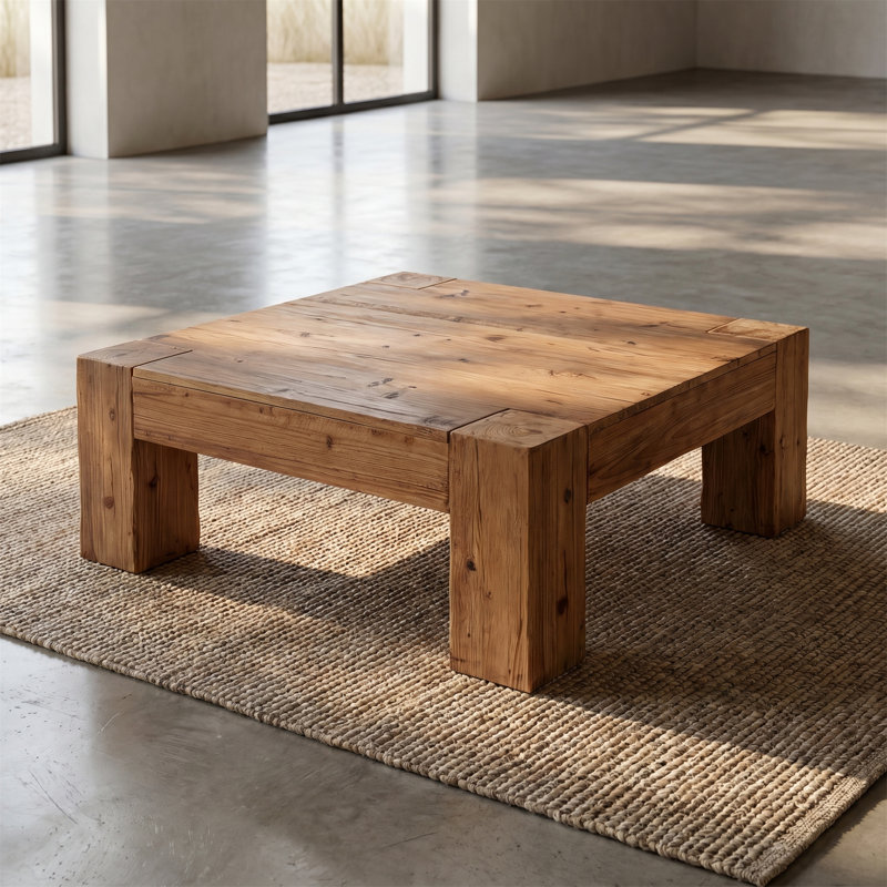 Table basse carrée en bois massif de 39,37 pouces avec pieds carrés robustes, Brown