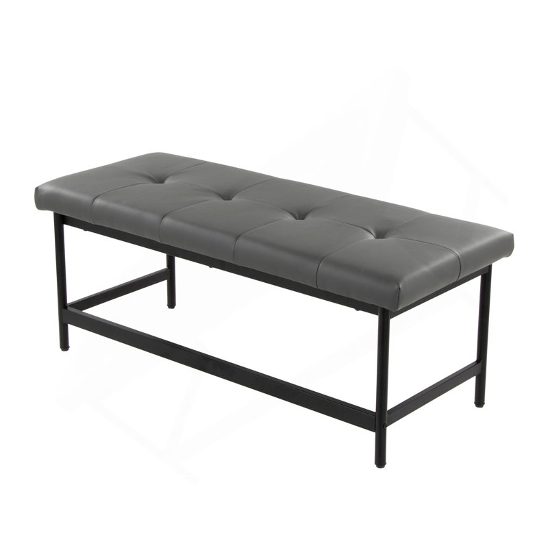 Banc en métal noir et similicuir, Gris
