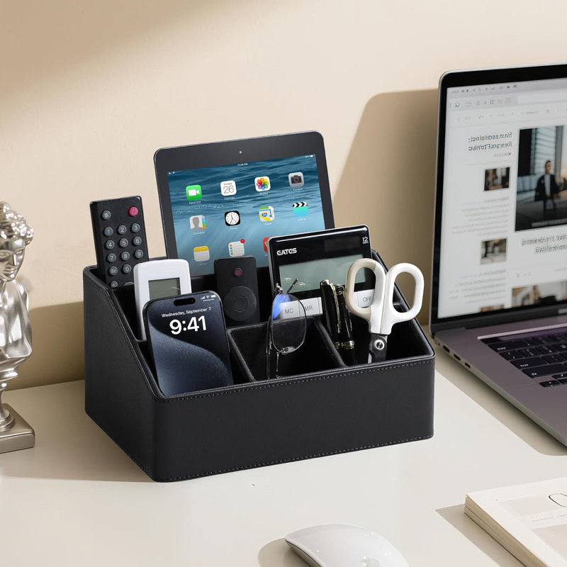 Organisateur de bureau en cuir PU, support de télécommande de luxe pour la maison