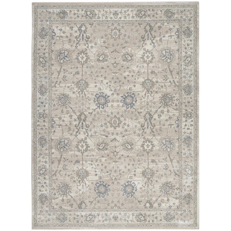 Jacary Oriental Power Loom Polyester Area Rug in Blue/Brown/Ivory, Rectangle 7'10" x 10'6"