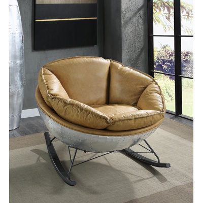Chaise berçante en cuir fleur marocaine, luxueuse et confortable avec base en aluminium durable
