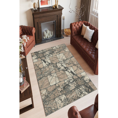 Tapis de couloir élégant, 3,3 x 4,9 pi, 100% polyester, 650 g / m², hauteur des poils de 0,16 po | Imprimé numérique, antibactérien, écologique, antidérapant à pois en PVC | Lavable à la machine, beige, vison, anthracite et gris