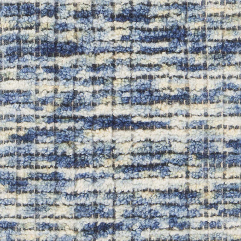 Tapis bleu en coton fait à la main Cunningham, Rectangle 5 pi x 7 pi 6 po