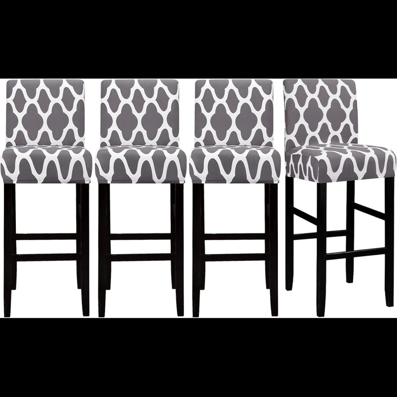 Housse pour tabouret de bar Jacquard - Paquet de 4 housses extensibles pour chaise de salle à manger pivotante courte