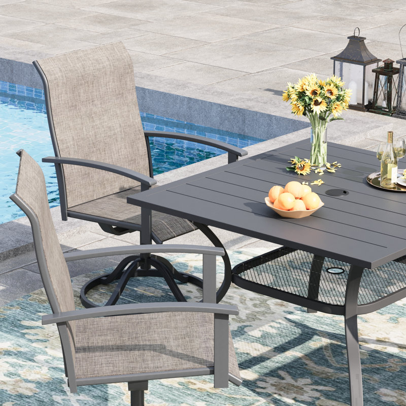 4-Person Square Patio Dining Set With Swivel PVC-coated polyester Chairs, Gray