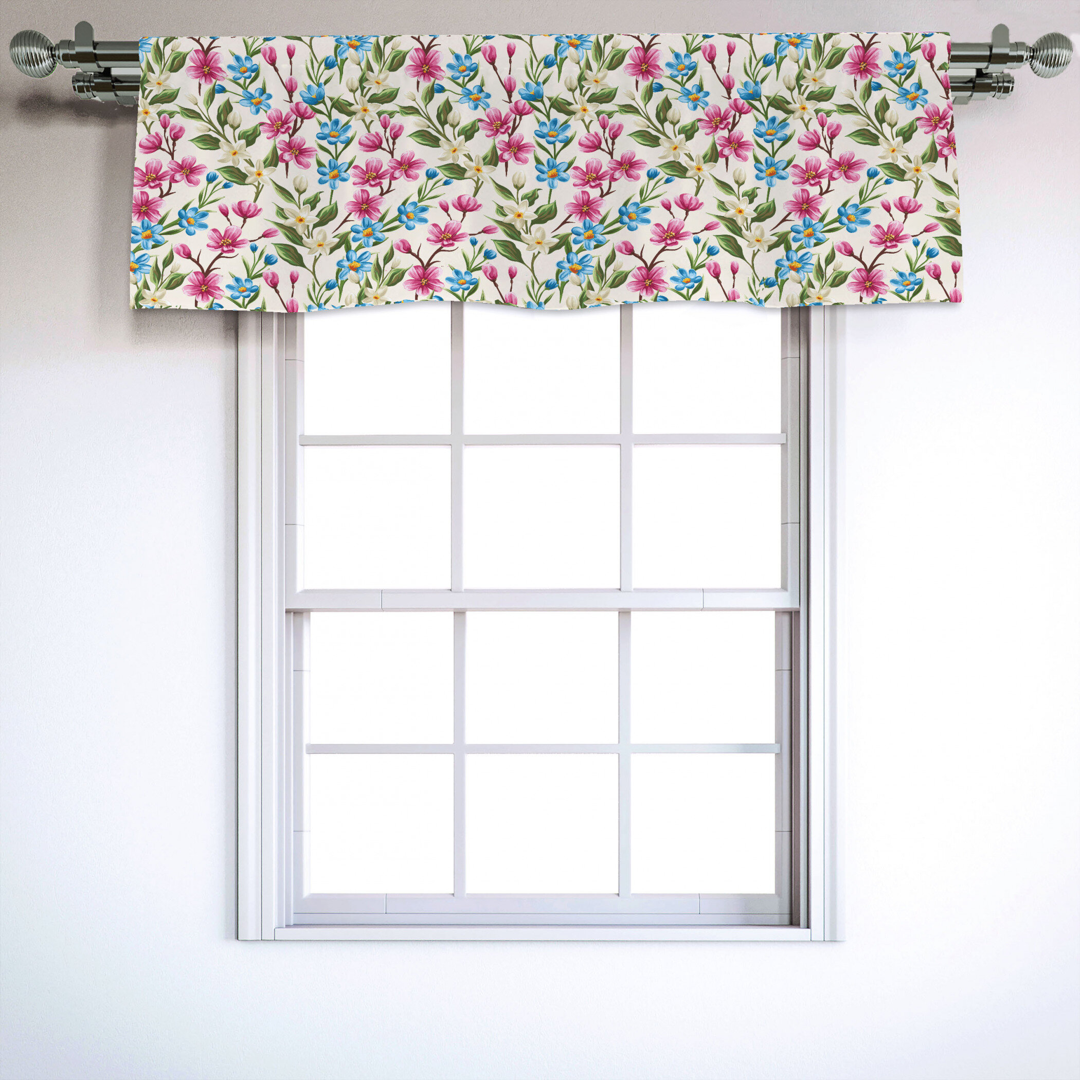 East Urban Home Floral Sateen Ruffled 54'' W Window Valance in | Wayfair