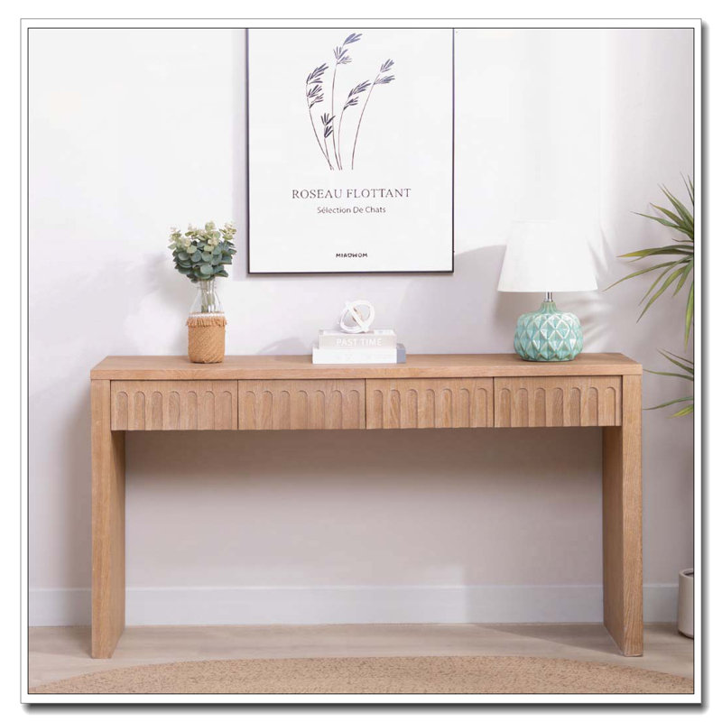Console Table with 4 Drawers, Natural