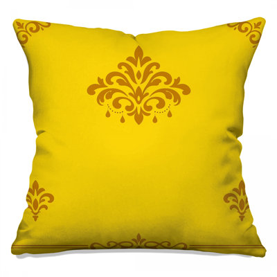 Yellow Damask Motif Double Sided Throw Pillows