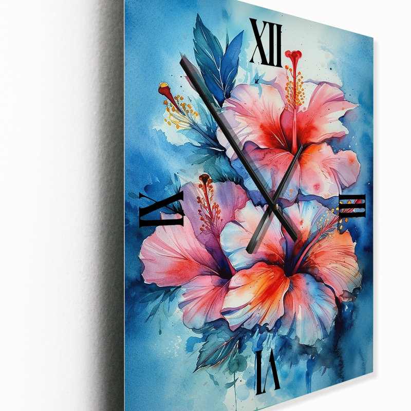 Jairus - Très grandes horloges murales à hibiscus floral, H 28 po x l 12 po x P 1 po