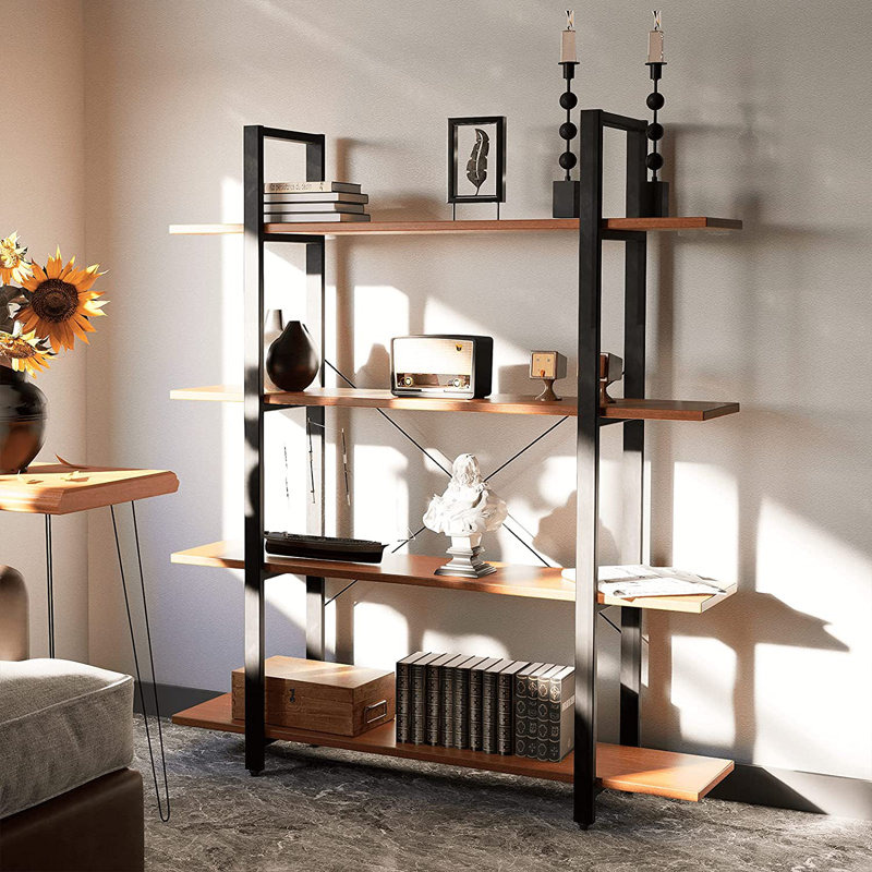 Bibliothèque en bois massif Sherlyn, (4 tablettes) H 56 po x l 48 po x P 12 po
