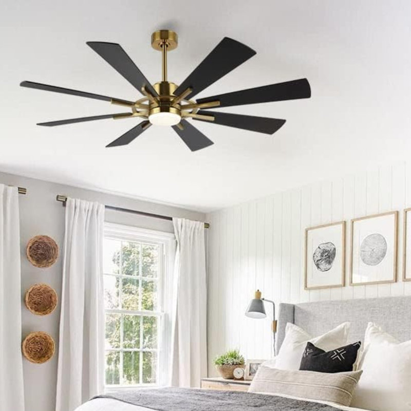 Ventilateur de plafond 60 po avec lumières DEL Delontae, Or et pales noires