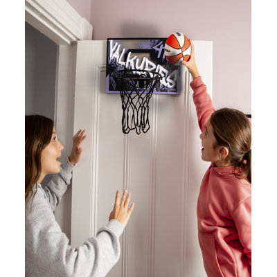 Cerceau de basketball par dessus la porte WNBA Golden State Valkyries de Franklin Sports - Cerceau de basketball d'intérieur pour enfants avec mini ballon - Cerceau de magasin de fan WNBA pour chambre à coucher et bureau