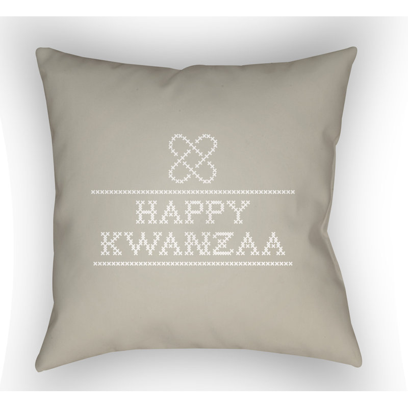 Happy Kwanzaa Indoor/Outdoor Throw Pillow, 18" H x 18" W x 4" D, Neutral