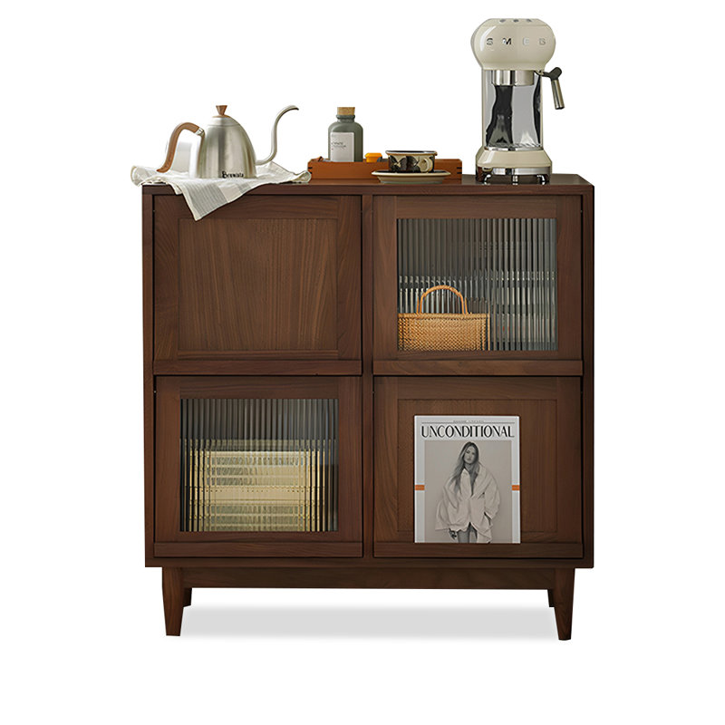 Vitrines en bois massif brun noisette, Brun noyer