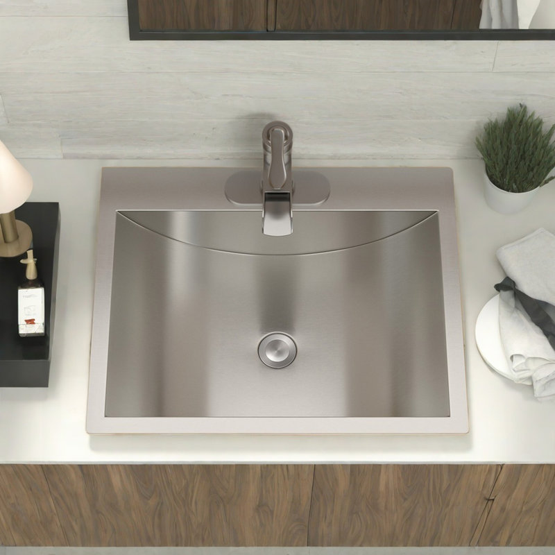 21"X17" Brushed Nickel Stainless Steel Drop-In Bathroom Sink With Pop Up Drain(Includes Only The Bathroom Sink)
