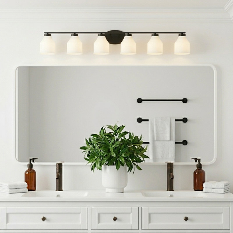 Éclairage de salle de bain 6 lumières à intensité variable moderne, Noir