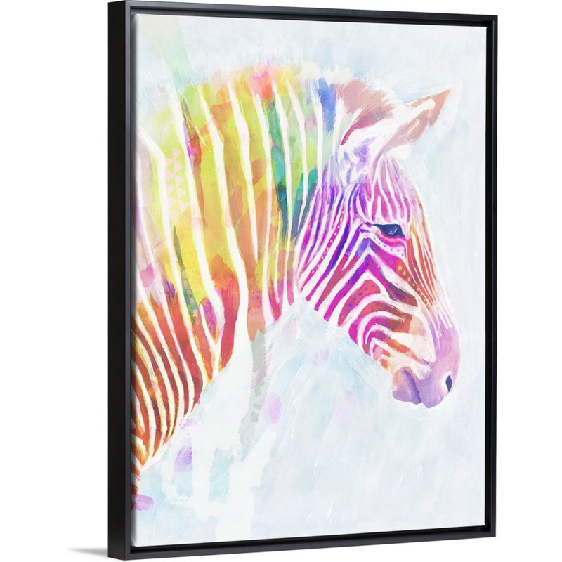 Zèbree fluorescente ii art Sharpton, Cadre flottant noir, H 16 po x l 12 po x P 1,75 po