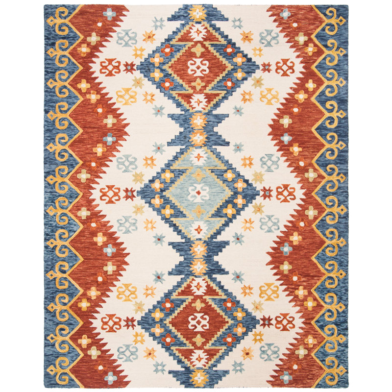 Tapis bleu / ivoire en laine touffeté à la main Deyoung, Rectangle 2 pi 3 po x 5 pi
