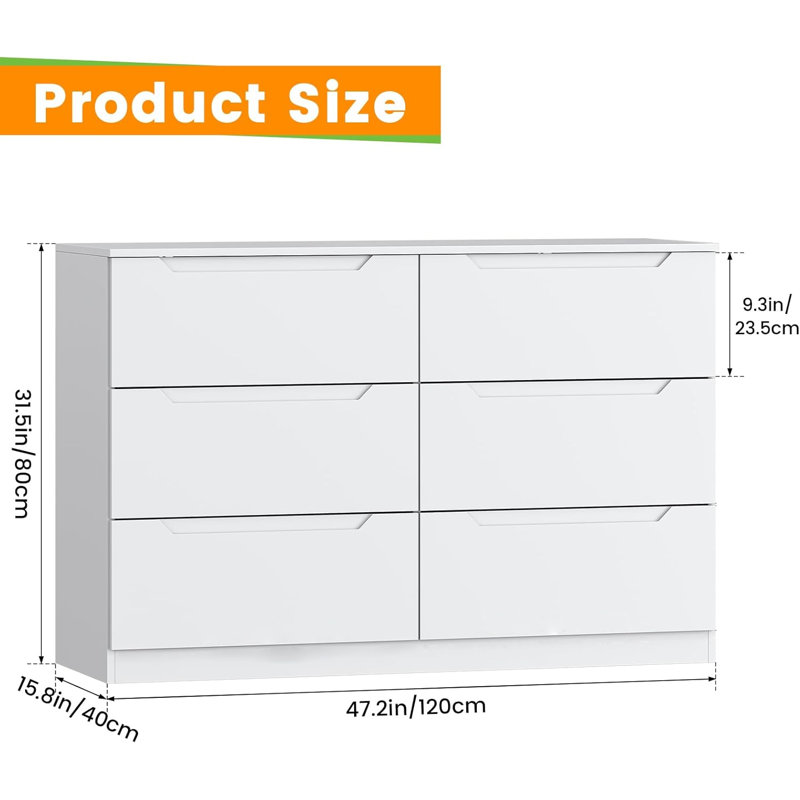 White Modern Double Dresser with Extra Deep Drawers