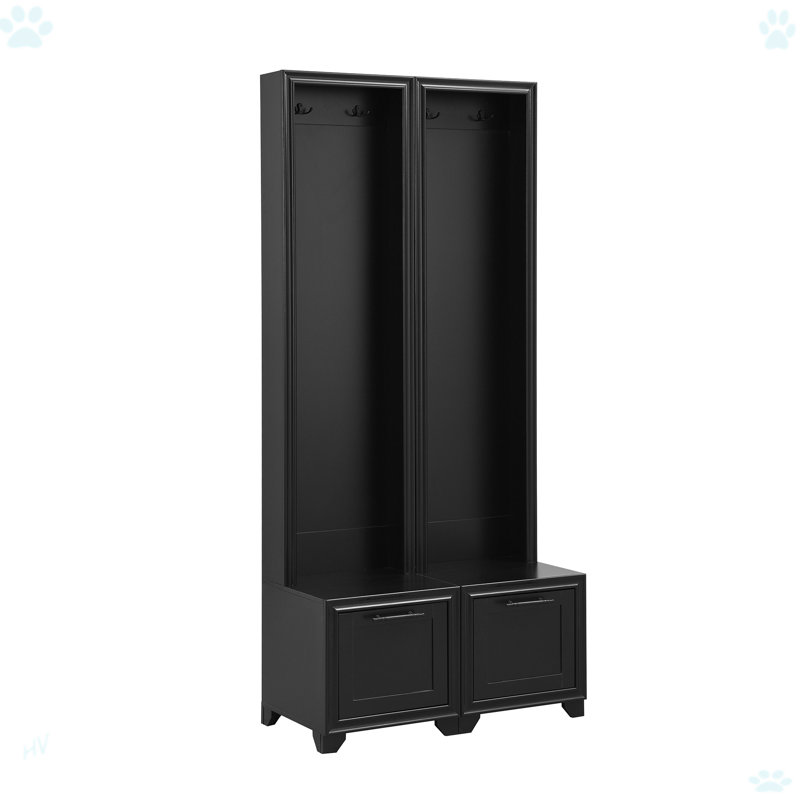 Elegant Free Standing Hall Tree Set Of 2, Multifunctional 3-IN-1 Entryway Coat Rack With Black Retro Handles, Seating Bench With Storage Drawers For Hallway, Living Room