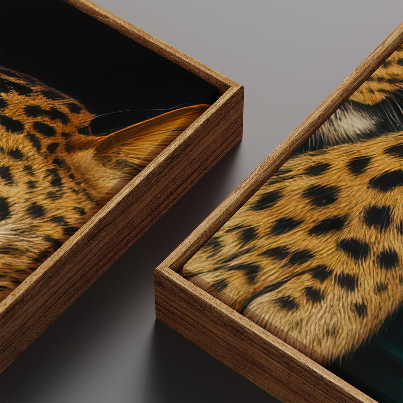 «Sleeping Leopard on Emerald Sofa Art», ensemble de 2 reproductions d'art encadrées sur toile 60 po x 30 po x 2 pièces