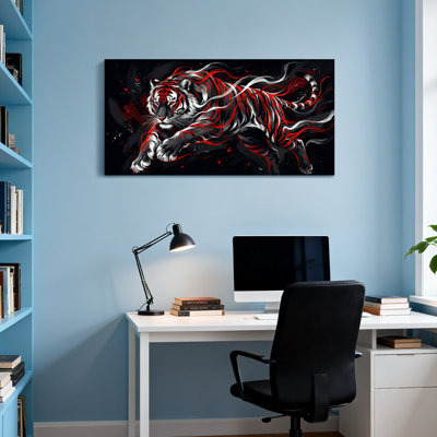 Animals Red White Black Tiger Art Print Canvas