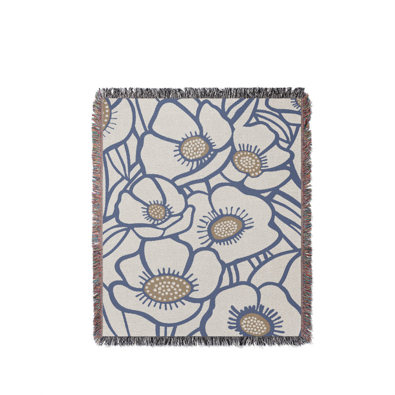 Jeté floral en coton, 50 x 70, Bleu pâle